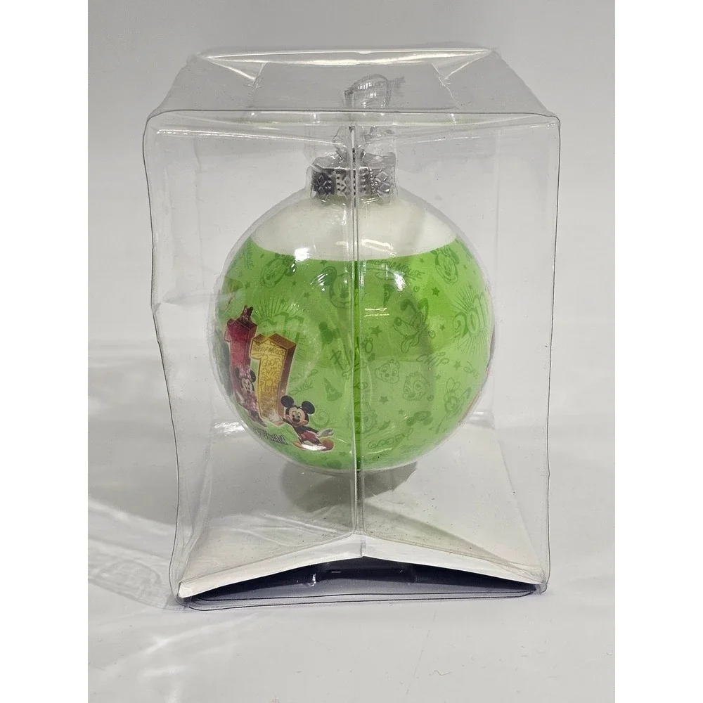 Disney Parks 2011 Walt Disney World Glass Ornament Mickey Minnie Goofy Green WDW